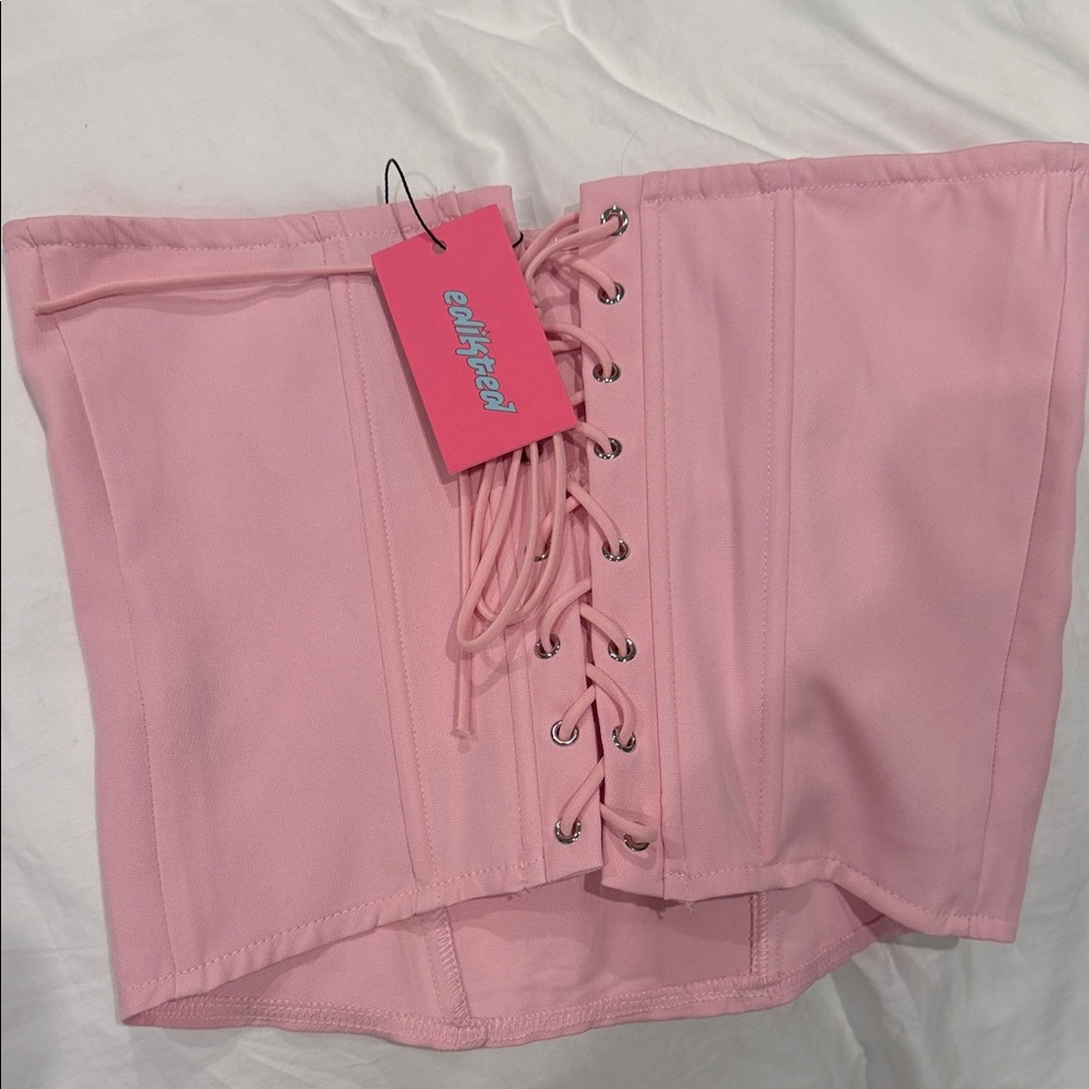 Edikted Pink Lace-Up Corset Top